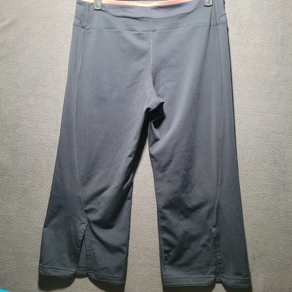 Adidas Womens Capri Cropped Athletic Leggings Gray Pink Waistband - Picture 3 of 6